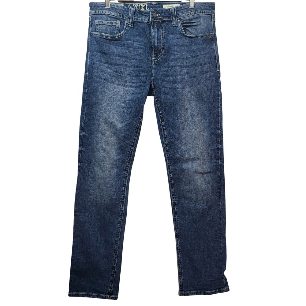 TK Axel Athletic Fit Mens Jeans 33x34 Medium Wash Blue Embroidered Back Pockets*